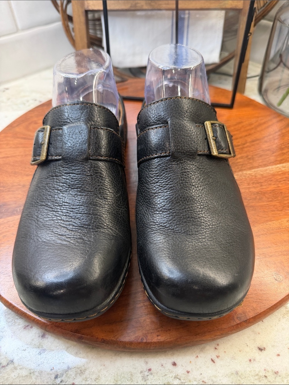 Boc Born Black Leather Buckle Clog